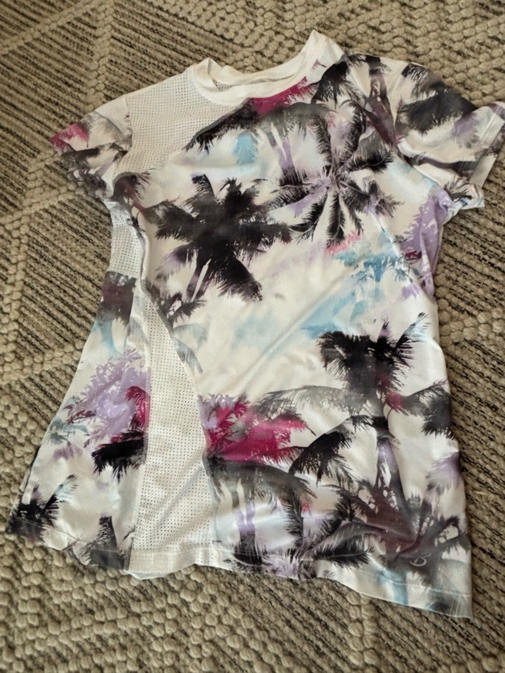 Sofibella Women's Short Sleeve Palm-Print Tee White with Black & Pastel Accents